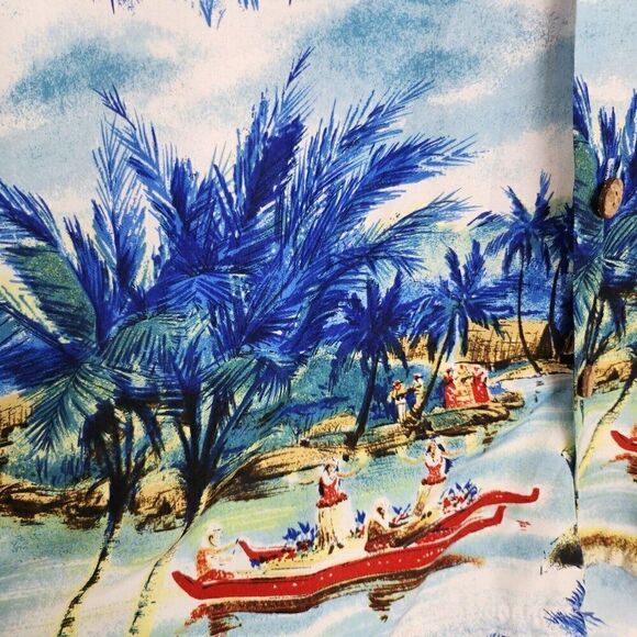 KENNINGTON LTD Blue Hawaiian Print Tropical Button Up Short Sleeve Shirt Mens L - Picture 3 of 5